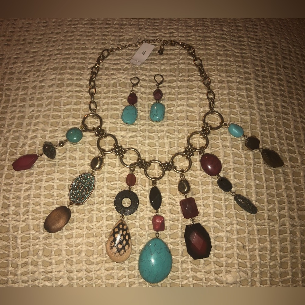 NEW Voodoo Bead Multicolored Stone Necklace & Earring set by Louis O’delio